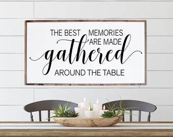 Gathered Memories Framed Wood Sign, Farmhouse Dining Decor