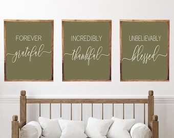 Grateful, Thankful, Blessed | Wood Sign Set | farmhouse wall decor | wooden signs for home | living room wall decor | home wall decor