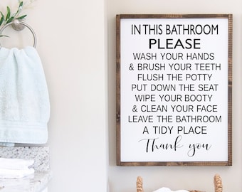 Bathroom rules sign | Please wash your hands and brush your teeth | Wood Signs | Bathroom Decor | Over the Toilet Sign | Farmhouse Sign