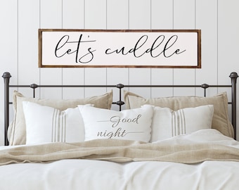Let's Cuddle Wood Framed Bedroom Sign, Wall Decor