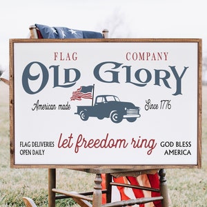 Patriotic Wood Framed Sign, Old Glory Modern Farmhouse, Wall Decor, Patriotic Home Wall Art, Patriotic Decor for Home, Rustic Home Decor