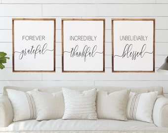 Grateful, Thankful, Blessed | Wood Sign Set | farmhouse wall decor | wooden signs for home | living room wall decor | home wall decor