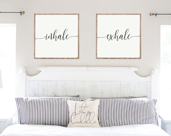 Inhale Exhale Wood Sign Set, Framed Wall Art