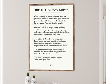 The Tale of Two Wolves | Wood Framed Sign | Book page Sign | Inspirational Quote Sign | Home Wall Decor Sign | Living room Wall Art |