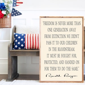 Patriotic Wall Art, Ronald Reagan Freedom Quote, Framed Wood Sign, Military Sign, Military Gift, Military Wall Art, Patriotic Home Decor