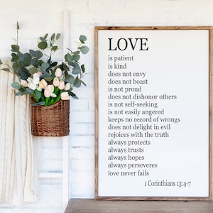 Love Is Patient Sign | 1 Corinthians 13:4-7, Christian Home Decor