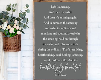Inspirational Quote Wood Framed Sign, Home Wall Decor, Life is breathtakingly quote