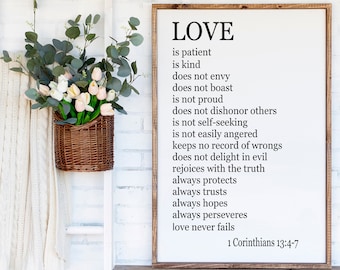 Love Is Patient Sign | 1 Corinthians 13:4-7, Christian Home Decor