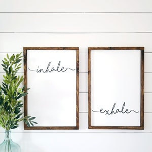 Inhale Exhale Set of Wall Decor | Large Set of Wood Signs | Bedroom Wall Art | Home Decor | Bedroom Decor | Farmhouse Style Wall Decor