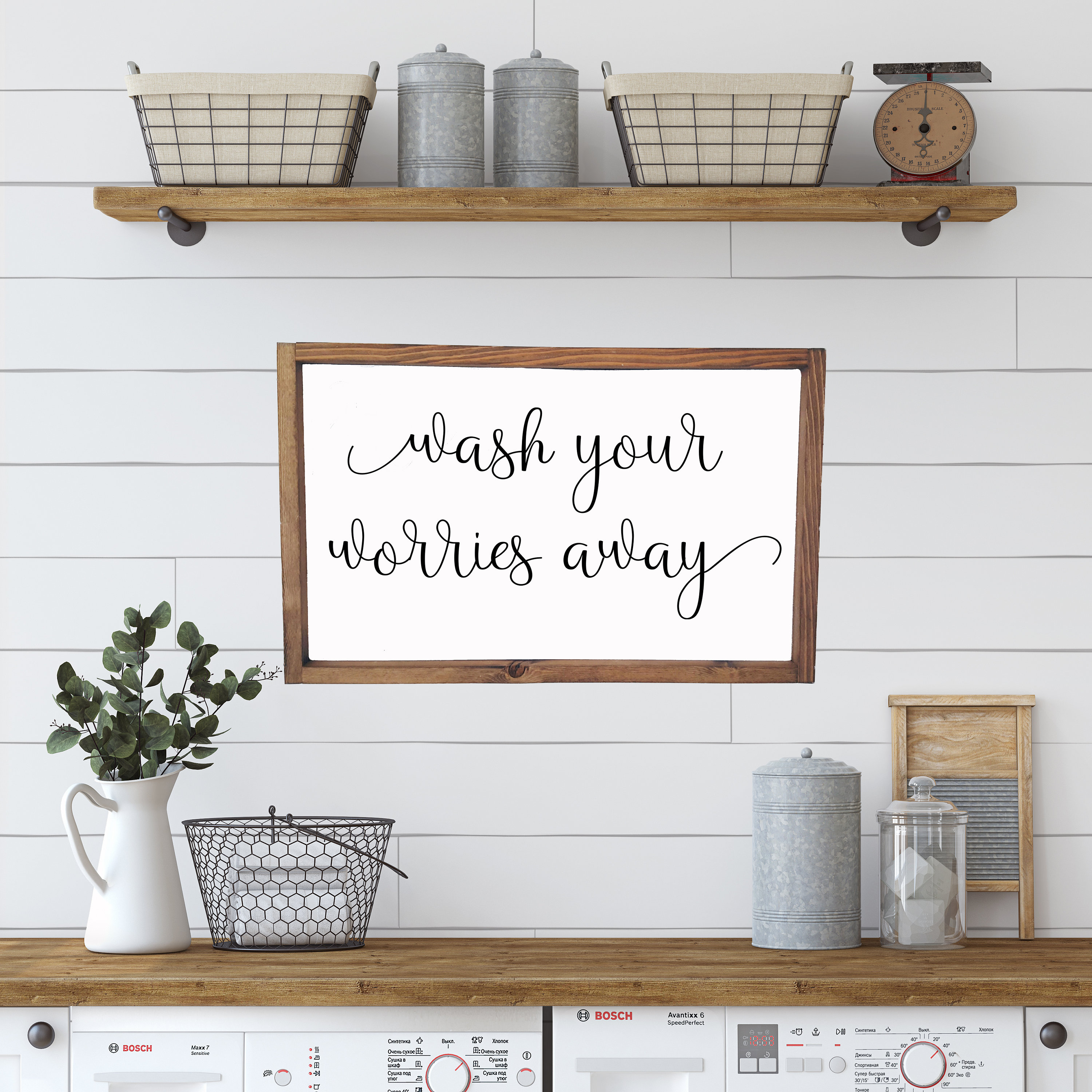 Framed Wood Bathroom Sign | Wash Your Worries Away, Rustic Farmhouse ...