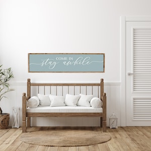 Come In, Stay Awhile, Wood Sign, Stay Awhile Wood Sign, Kitchen and Living Room, Wall Decor, Entryway Wood Sign, Farmhouse Style Decor vintage w/white