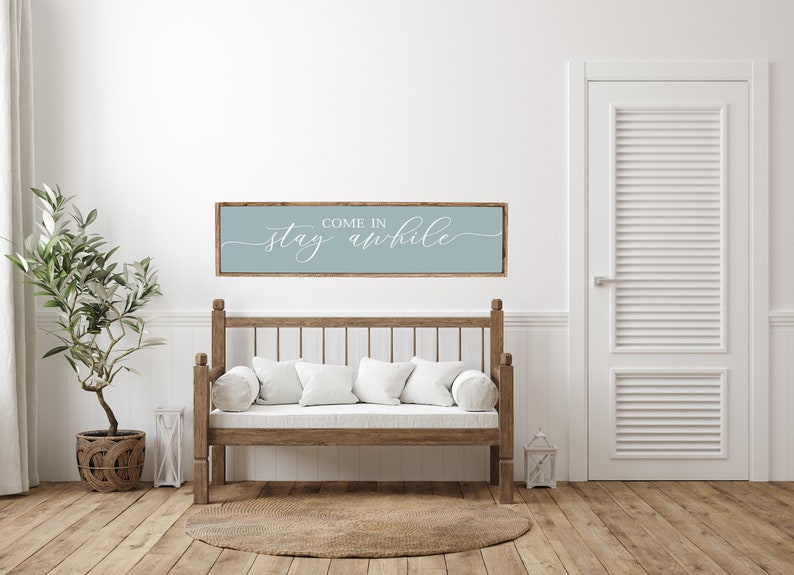 Come In, Stay Awhile, Wood Sign, Stay Awhile Wood Sign, Kitchen and Living Room, Wall Decor, Entryway Wood Sign, Farmhouse Style Decor vintage w/white