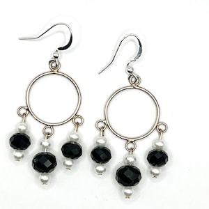 Chandelier of the night. Dark faceted circular chandelier earrings w/hypoallergenic silver.