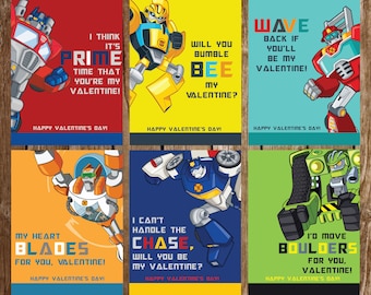 Rescue Bot Valentine's Cards || Rescue Bot Transformers  || Chase, Heat Wave, Bumblebee, Blades, Boulder & Optimus Prime