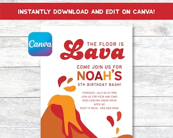 The Floor is Lava Party || Instantly Download and Edit || Obstacle Course || Boy Birthday Party || Canva File