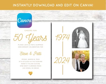 EIN PROST AUF 50 JAHRE || Canva Einladen || 50 Jahre Jubiläums-Party Einladung || Goldenes Jubiläum || Sofortiger digitaler bearbeitbarer Download