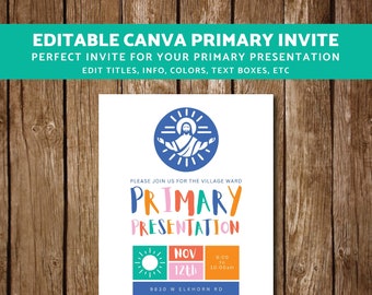 PRIMARY PRESENTATION  Canva Invite Template || Primary Program || Primary Invite || Colorful Invite