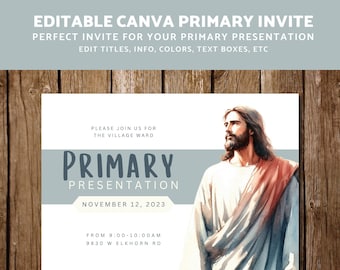 PRIMAIRE PRESENTATIE Canva-uitnodigingssjabloon || Primair programma || Primaire uitnodiging || Uitnodigen met Jezus