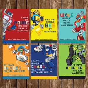 Cartes de Saint-Valentin Rescue Bot || Transformateurs Rescue Bot || Chasse, vague de chaleur, bourdon, lames, rocher et Optimus Prime