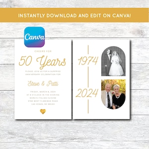CHEERS FOR 50 YEARS || Canva Invite || 50 Year Anniversary Party Invite || Golden Anniversary || Instant Digital Editable Download