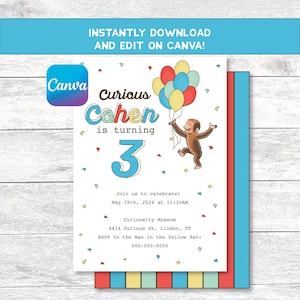 Digital Invite + Curious George Party || Monkey || Book Party || Birthday Party || Curious Monkey