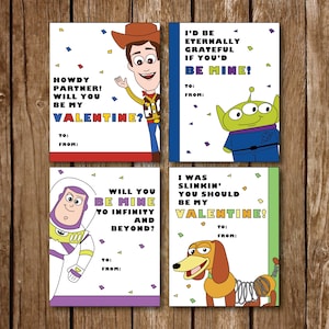 Cartes de Saint-Valentin Toy Story || Histoire de jouets || Woody, Buzz l'Éclair, chien mince et extraterrestre