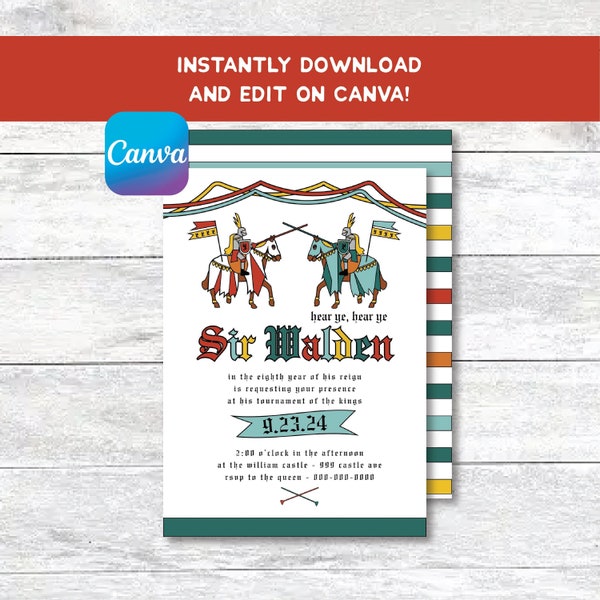 Knight Invite || Canva Template || Jousting Tournament of the Kings || Medieval Party || Knights and Princesses || Castle || Sword Fights