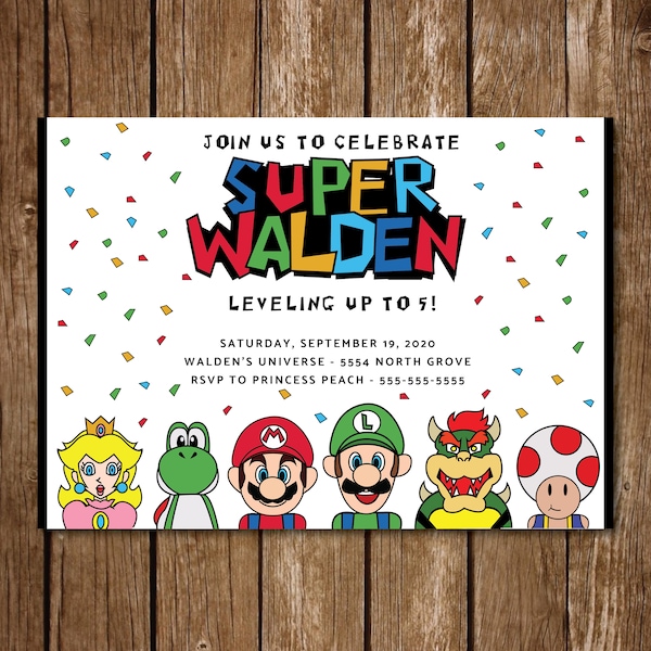 Digital Mario Party Birthday Invite + Files || Mario, Luigi, Peach, Bowser, Yoshi, Toad, Gumba, Boo || Super Mario ||Level Up