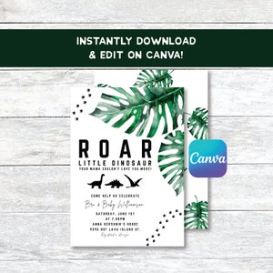 Dinosaur Baby Shower || Roar Baby Shower || Roar Little Dinosaur || Instant Digital Download || Canva File || Mama-to-be || Tropical Greens