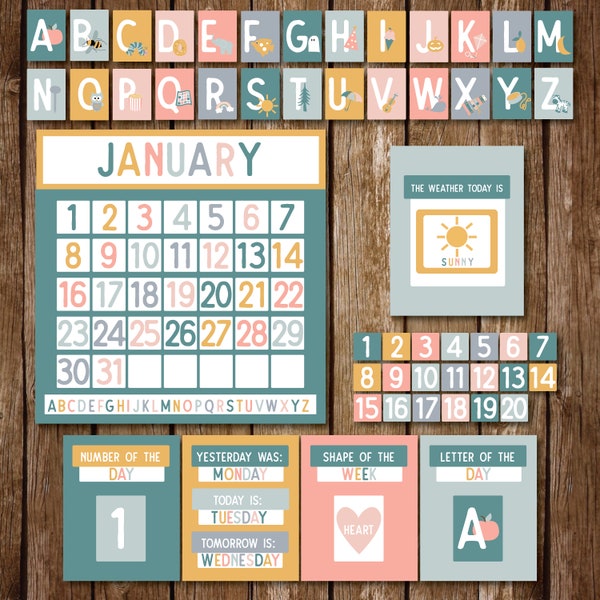 HOMESCHOOL Wall Calendar || Months, Days, Letters, Numbers, Weather || Command Center|| ABC Poster || Months, Dates, and Weather || DIGITAL