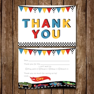 Tarjeta de agradecimiento de la fiesta del coche // Fiesta del coche // Coches de carreras // Fiesta de cumpleaños // Carrera terminada // Gracias