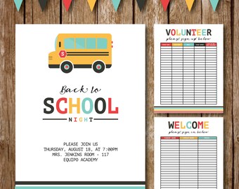 Zurück zur Schule Nacht || Einladen || Volunteer Sign Up Sheet || Willkommensschild || Willkommen Banner || Schulbus || Bus || Schule
