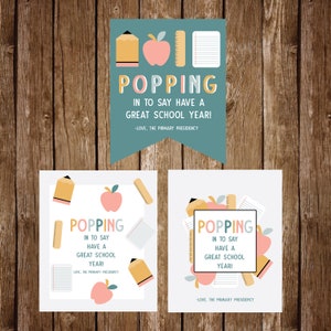 Terug naar school cadeaukaartje || Cadeau van het jeugdwerkpresidium || Primair || Kom en volg mij || Popcorn-tag || Van is bewerkbaar