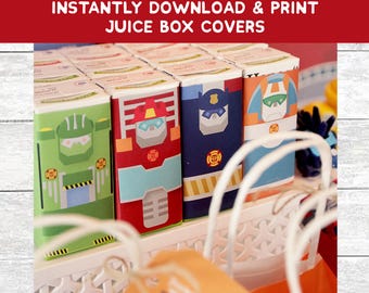 Fundas para cajas de jugo de Rescue Bot // Fundas para cajas de jugo // Optimus Prime, Bumblebee, Blades, Heatwave, Chase, Boulder