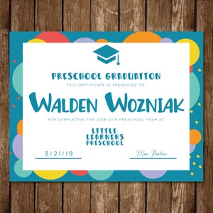 Preschool Graduation Certificate || Editable || Preschool Graduation || Grad || 2019 || Spring Graduation