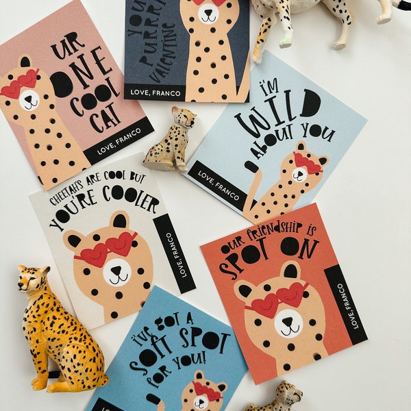 CHEETAH VALENTINE'S Day Cards || Valentine  || Cheetah || Animal Valentine || Editable Bottom Section