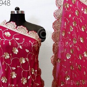 Magenta Georgette Dupatta Handmade Gota Patti Bridal Heavy Chunni, Special Bridal Dupatta