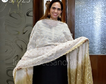 Fawn Organza Dupatta Light Dupatta Embroidered Indian Bridal Wedding lehenga Chunni Veil Sequin Scarf Crafting Dress Costumes Gift for Her
