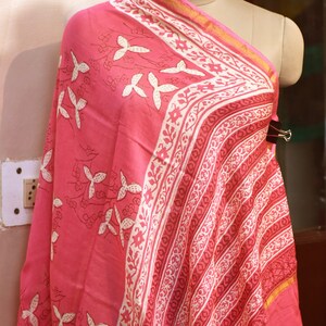 Fuchsia Indian Hand Block Print Chanderi Cotton Scarves Dupatta Handmade Pareo Printed Bikini Cover Sarong Women Summer Wear Beach Coverup