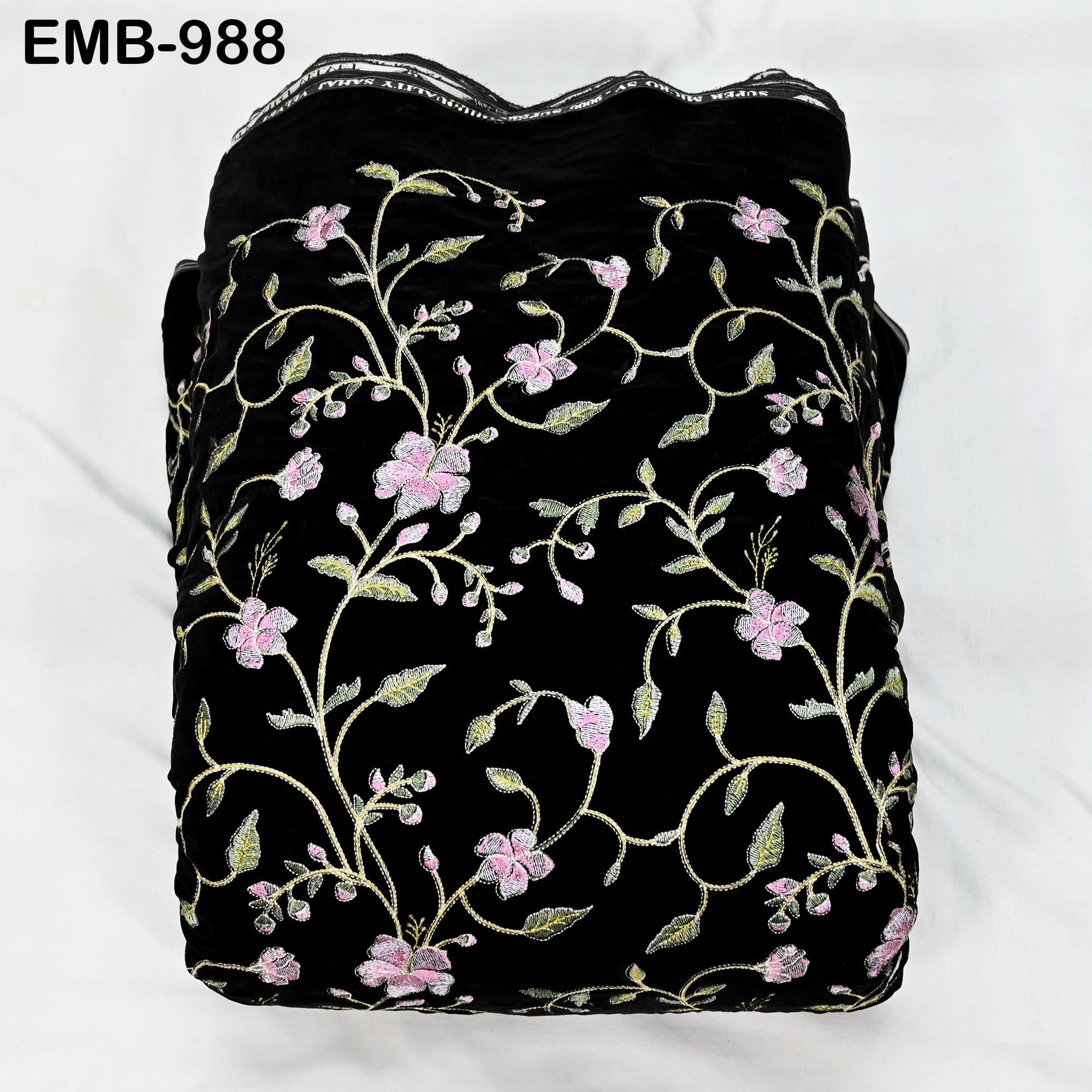 Black Embroidered Velvet Fabric, Indian Sewing Material, 44" Wide Marie ...