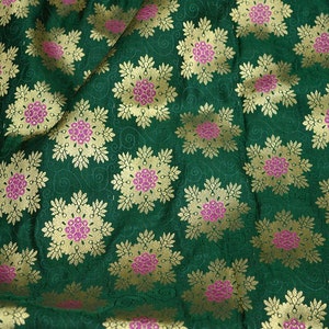 Banarsi Green Wedding Dress Crafting Sewing Jacquard Fabric Skirt Indian Brocade By The Yard Bridesmaid Costumes Coat Dolls Making Cushion