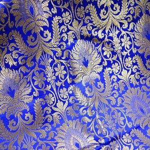 Indian Blended Silk Royal Blue Gold Weaving Banarasi Brocade by the ...
