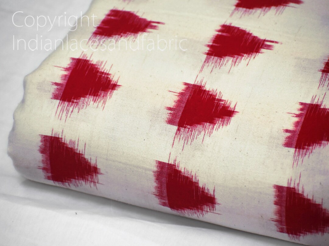 Red Ikat Fabric Yardage Handloom Upholstery Fabric Cotton Sold by Yard