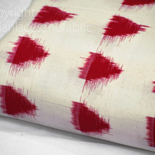 Rouge Ikat Tissu Yardage Handloom Tissu d'ameublement Coton vendu par yard Double Ikat Yarn Dyed Quilting Draperies Coussin