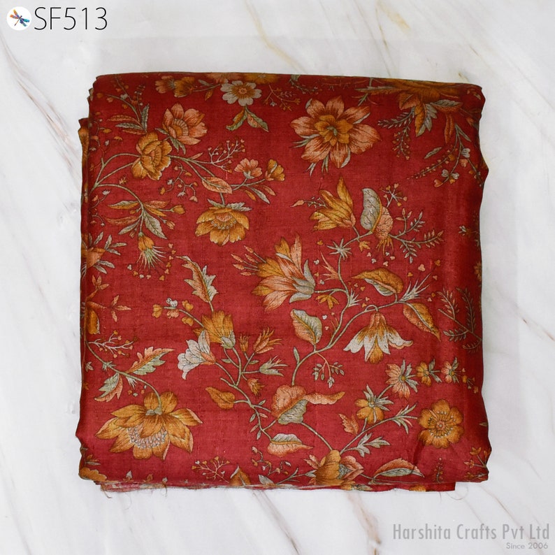 Rust Red Pure Printed Tussar Silk Fabric by the Yard Indian Printed Raw ...
