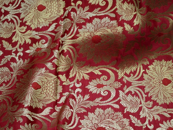 Buy Dark Maroon Indian Fabric Silk Brocade by the Yard Wedding