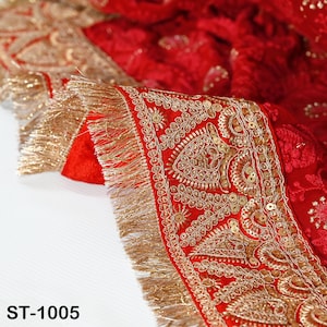 Red Georgette Dupatta Women Bridal Wedding lehenga Heavy Chunni Veil Sequin Scarf Indian Fabric Dresses Woman Costume Gift Her Bridesmaid