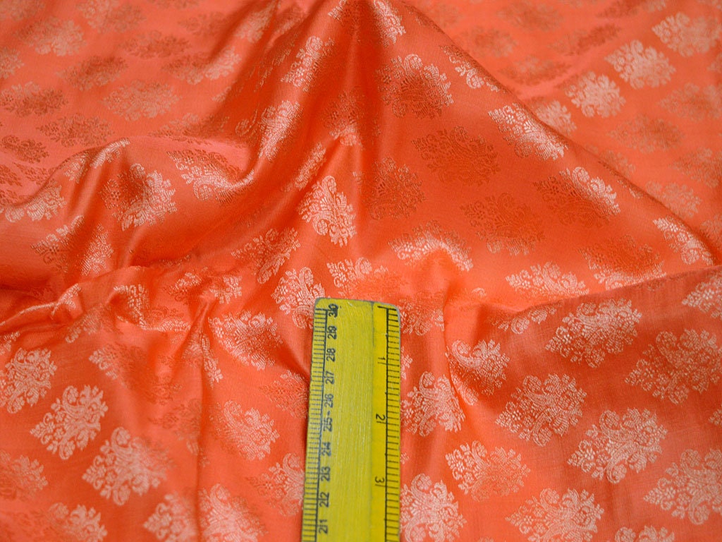 Sewing Crafting Orange Jacquard Brocade Fabric by the Yard - Etsy