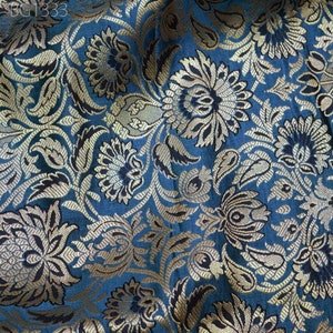 Grey Indian Brocade Fabric Gold, Banarasi Brocade Fabric by the Yard Banaras Brocade Art Blended Silk Wedding Dress Costumes Sewing Brocade