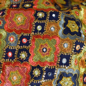 Indian Embroidered Cotton Fabric by the Yard Embroidery Summer Dresses Party Costumes Dolls Bags Cushions Table Runner Sewing DIY Crafting